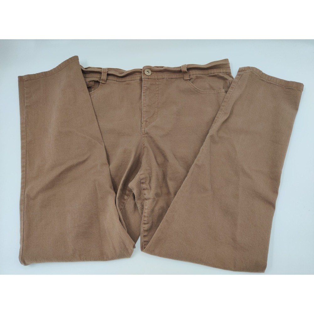 Style & Co Womens Brown Tummy Control Slim Leg‎ Pants Size 16 Cotton Stretch